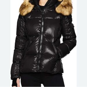Black Puffer Jacket with Faux Fur Trim size 12